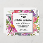 Rosa Lila Floral Women's 70. Geburtstag Einladungspostkarte (Vorne/Hinten)