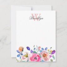 Rosa Lila, florale Aquamarine Blätter Mit Monogram