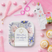 Rosa Lila florale Goldrahmen Bat Mitzvah Pappteller (Party)