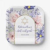 Rosa Lila florale Goldrahmen Bat Mitzvah Pappteller (Vorderseite)