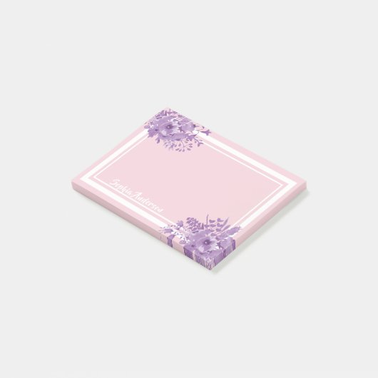 Rosa lila florale Monogramm Post-it Klebezettel (angewinkelt)