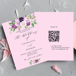Rosa lila Florale QR Budget Einladung zur Hochzeit