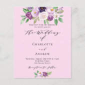 Rosa lila Florale QR Budget Einladung zur Hochzeit (Vorderseite)