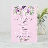 Rosa lila Florale QR-Code Details UAWG Hochzeit Einladung (Stehend Vorderseite)