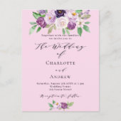 Rosa lila Florale QR-Code Details UAWG Hochzeit Einladungspostkarte (Vorderseite)