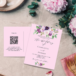Rosa lila Florale QR-Code Details UAWG Hochzeit Einladungspostkarte