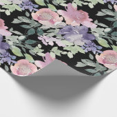 Rosa Lila, florale Schwarz Hintergrund Geschenkpapier (Ecke)