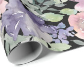 Rosa Lila, florale Schwarz Hintergrund Geschenkpapier (Rolleneckpunkt)