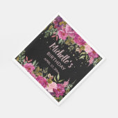 Rosa Lila floraler Glitzer Schwarzer Geburtstag Serviette (Ecke)