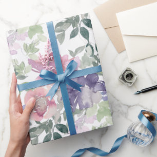 Rosa lila floraler weißer Hintergrund Geschenkpapier
