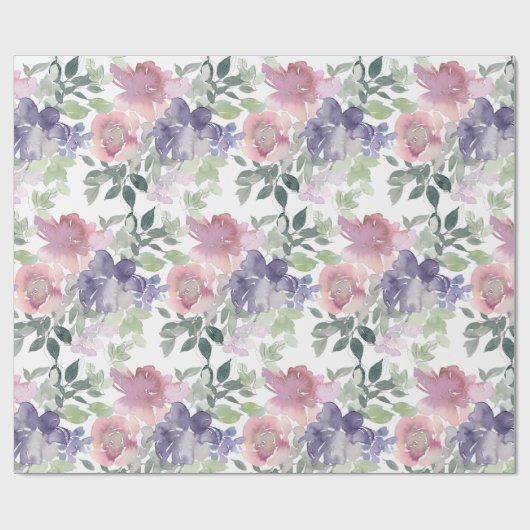 Rosa, Lila, floralweißer Hintergrund Geschenkpapier (Flach)