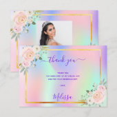 Rosa lila Foto-Blumenblätter, holografisch Dankeskarte (Vorne/Hinten)