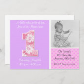 Rosa lila Gänseblümchen-Mädchen-erste Einladung (Vorne/Hinten)