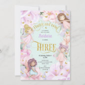 Rosa lila Gartenzauberfee, 3. Geburtstag Einladung (Vorderseite)