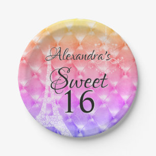 Rosa lila Geburtstags-Party Paris 16. Geburtstag Pappteller