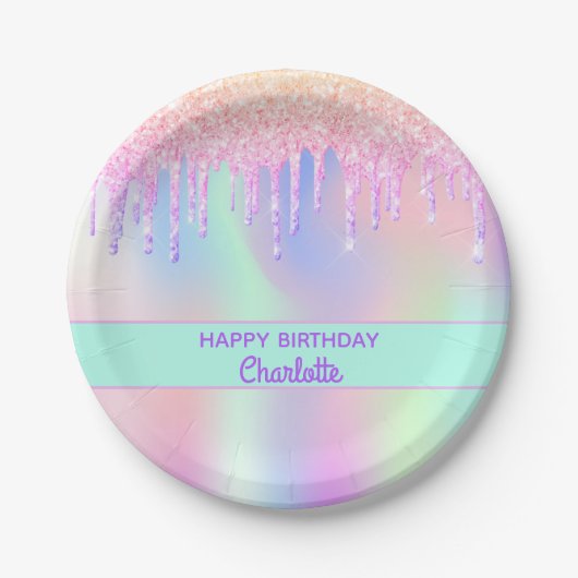 Rosa lila Geburtstagsparty Pappteller (Vorderseite)
