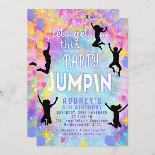 Rosa Lila Gefärbte Krawatte Lasse Party Jumpin Bir Einladung (Vorne/Hinten)