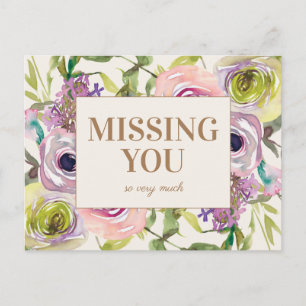 Rosa Lila Gelb Aquarell Blumen Vermisse Dich Postkarte
