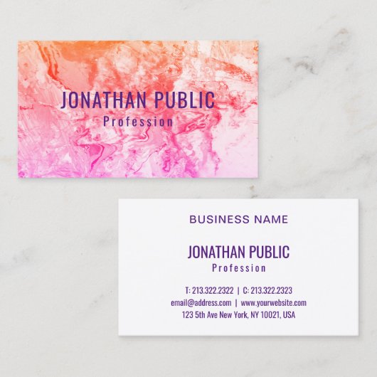 Rosa Lila Gelb Orange Trendy Modern Abstrakt Visitenkarte (Vorne/Hinten)