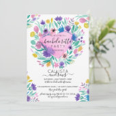 Rosa Lila Gelbe Blume des Herzens Leaf Bachelorett Einladung (Stehend Vorderseite)