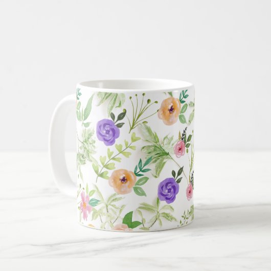 Rosa Lila Gelbe Blume Kaffeetasse (Vorderseite Links)