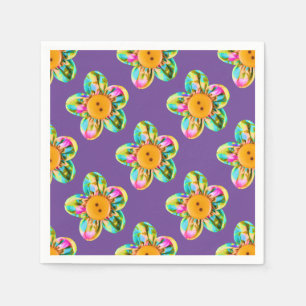 Rosa, lila, gelbe Blumen auf Violett Serviette