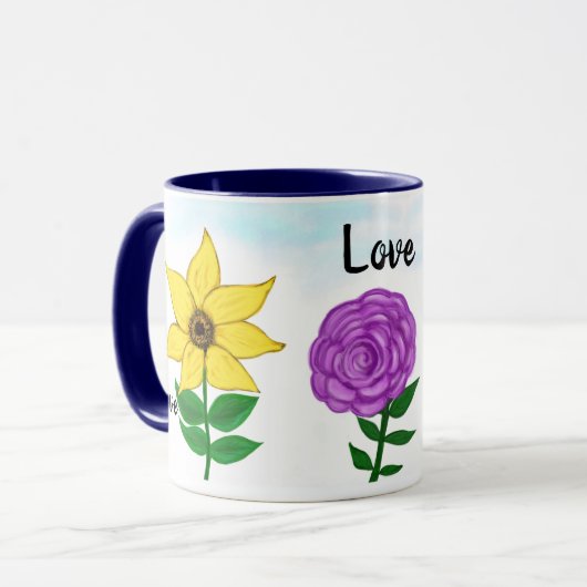 Rosa Lila Gelbe Blumen Liebe Tasse (Vorderseite Links)