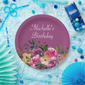 Rosa Lila Gelbe Blüte Brust Geburtsname Pappteller (Party)