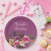 Rosa Lila Gelbe Blüte Brust Geburtsname Pappteller (Party)