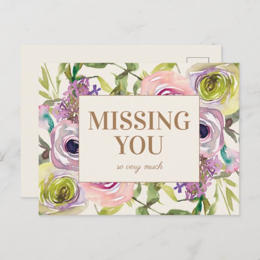Rosa Lila Gelbe Farbe Blüte Vermisst Sie Postkarte (Vorne/Hinten)