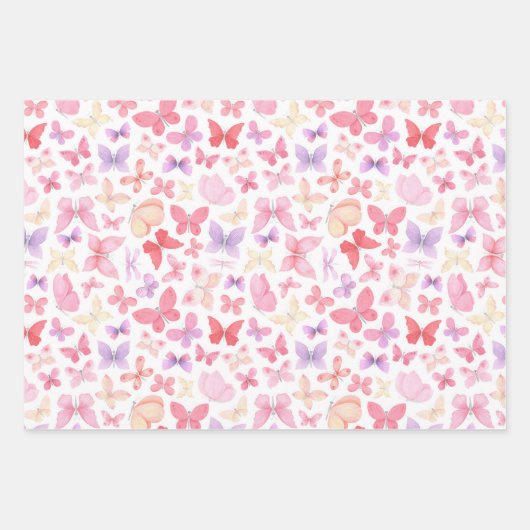 Rosa Lila-Gelbe Schmetterling Baby Dusche Geburtst Geschenkpapier Set (Vorderseite)