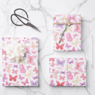 Rosa Lila-Gelbe Schmetterling Baby Dusche Geburtst Geschenkpapier Set
