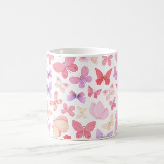 Rosa Lila Gelbe Schmetterlinge Kaffeetasse (Mittel)