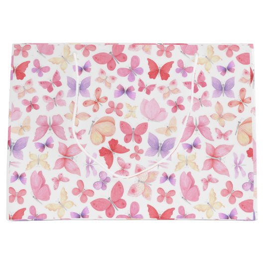 Rosa Lila-Gelbe Schmetterlinge Kinderdusche Große Geschenktüte (Vorderseite)