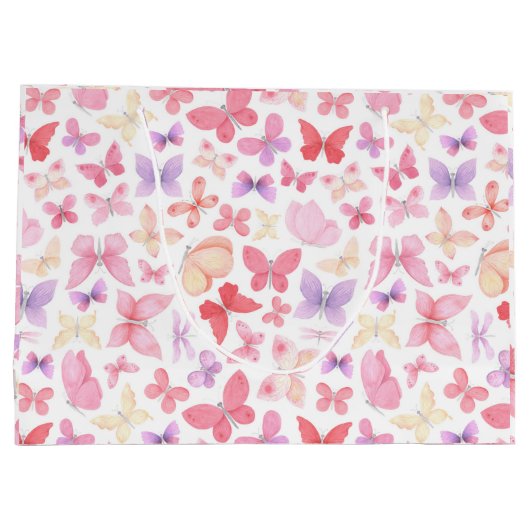 Rosa Lila-Gelbe Schmetterlinge Kinderdusche Große Geschenktüte (Rückseite)