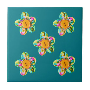 Rosa, lila, gelbe türkisfarbene Blumen Fliese