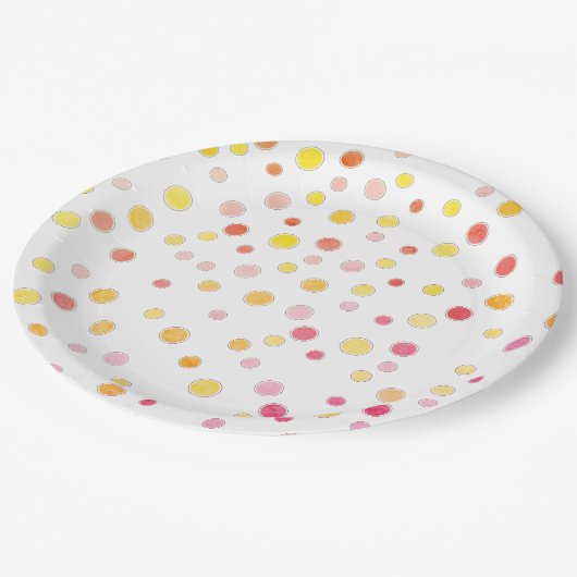 Rosa Lila-Gelbpolka Dots-Party Pappteller (Schrägansicht)