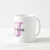 Rosa Lila gemütlicher Buchstabe J Name  Kaffeetasse (VorderseiteRechts)