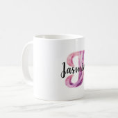 Rosa Lila gemütlicher Buchstabe J Name  Kaffeetasse (Vorderseite Links)