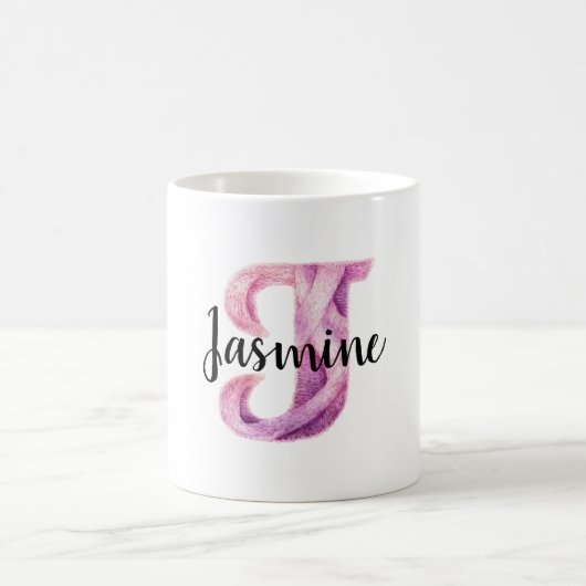 Rosa Lila gemütlicher Buchstabe J Name  Kaffeetasse (Mittel)