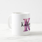 Rosa Lila Gemütlicher Buchstabe K Name Kaffeetasse (Vorderseite Links)