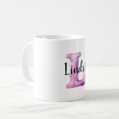 Rosa Lila Gemütlicher Buchstabe L Name Kaffeetasse (Vorderseite Links)