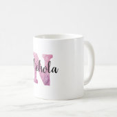 Rosa Lila Gemütlicher Buchstabe N Name Kaffeetasse (VorderseiteRechts)