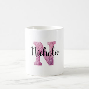 Rosa Lila Gemütlicher Buchstabe N Name  Kaffeetasse