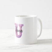 Rosa Lila Gemütlicher Buchstabe U Name Kaffeetasse (VorderseiteRechts)