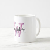 Rosa Lila Gemütlicher Buchstabe W Name Kaffeetasse (VorderseiteRechts)