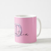 Rosa Lila Gemütlicher D Name Kaffeetasse (VorderseiteRechts)
