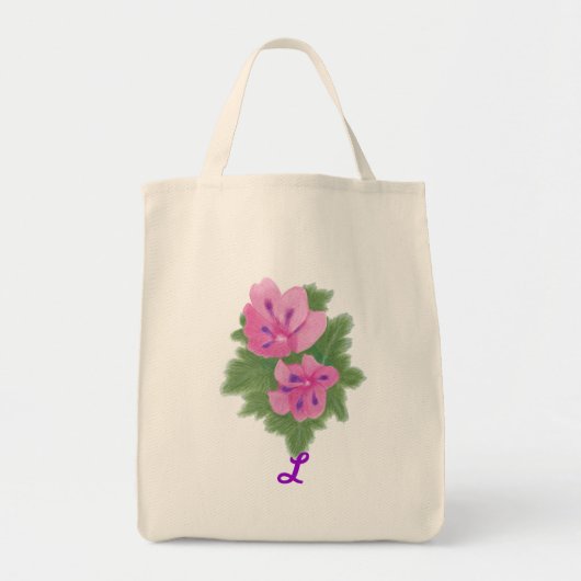 Rosa Lila Geranium-Monogramm-Hochzeitsskala-Traget Tragetasche (Vorne)