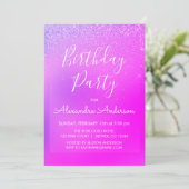 Rosa Lila Girl-Glitzer Einladung (Stehend Vorderseite)