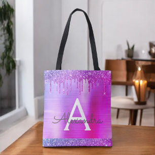 Rosa lila Glitter Funkeln Elegantes Monogramm Tasche